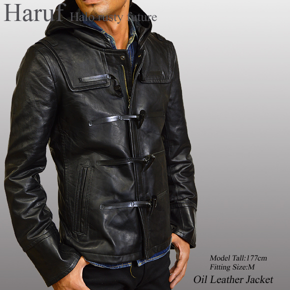 Haruf レザージャケット メンズ 本革 フード付き レザージャケット