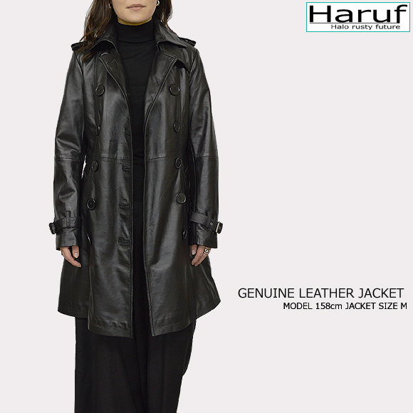 シンプルでおしゃれなレディースの本革ラムレザートレンチコートです