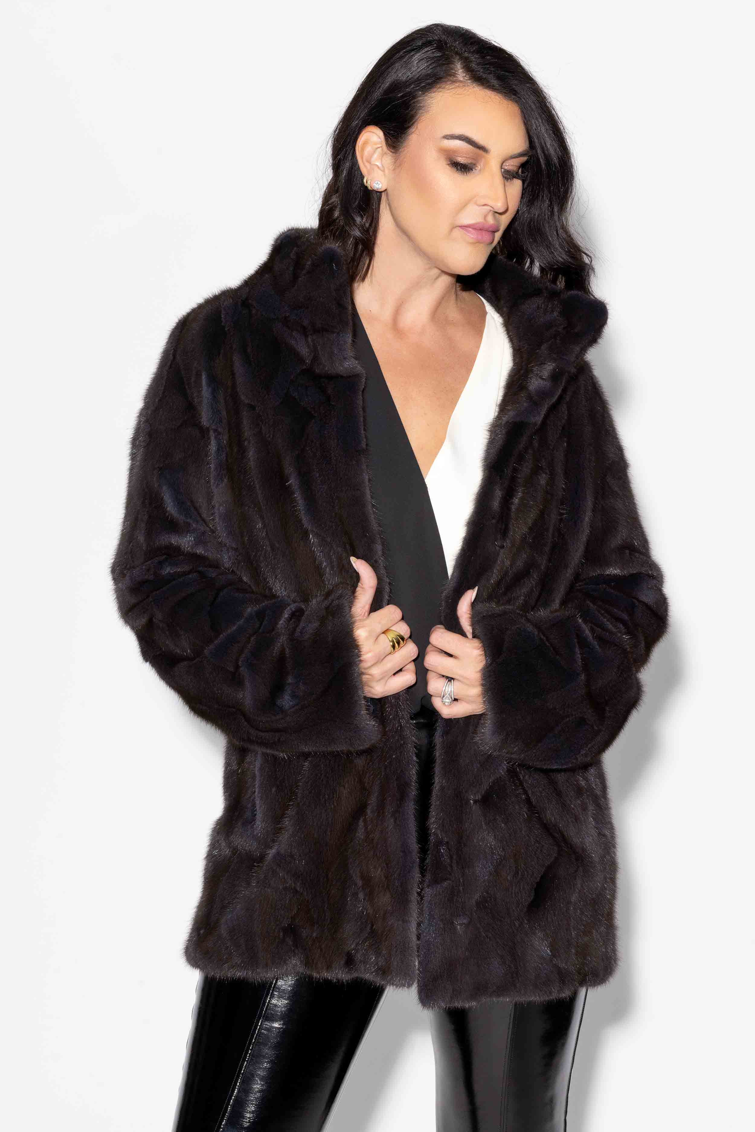 Sectioned Mink Fur Jacket with Straight Sleeves – Henig Furs