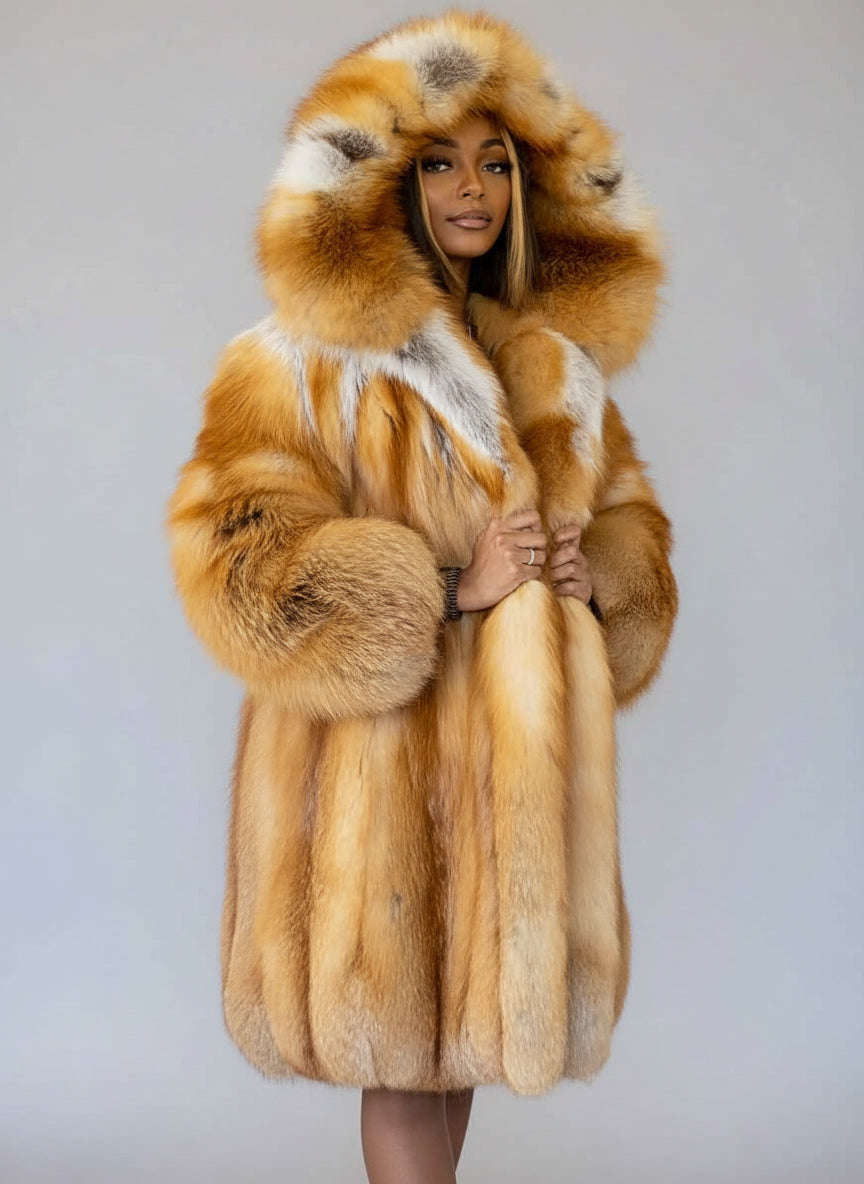 Custom-Made Natural Red Fox Fur Stroller with Hood – Henig Furs