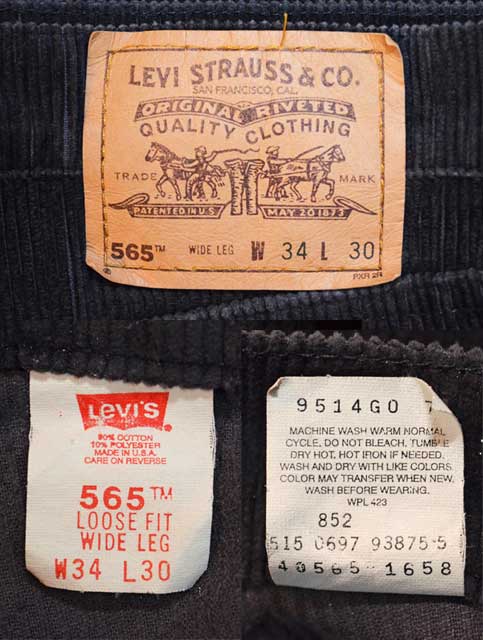 90's Levi's 565 太畝コーデュロイパンツ “BLACK / MADE IN USA