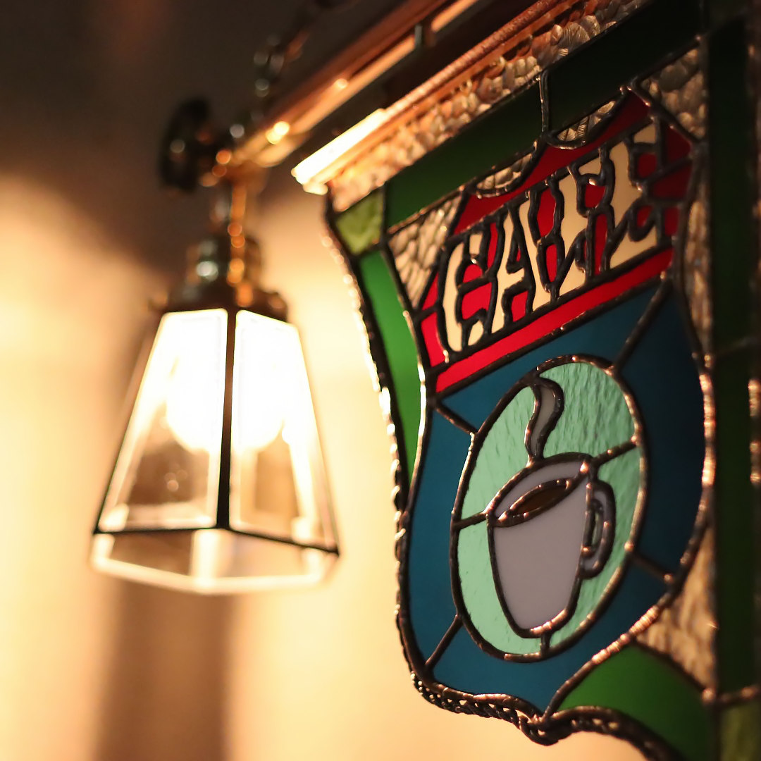 ステンドグラスCAFEカフェサイン屋内看板照明｜アンティーク