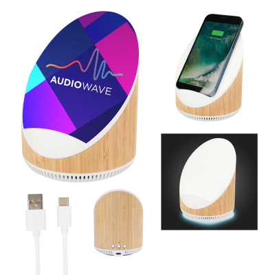 25998 Edgewood Bamboo Speaker & Wireless Charger - Hit Promotional