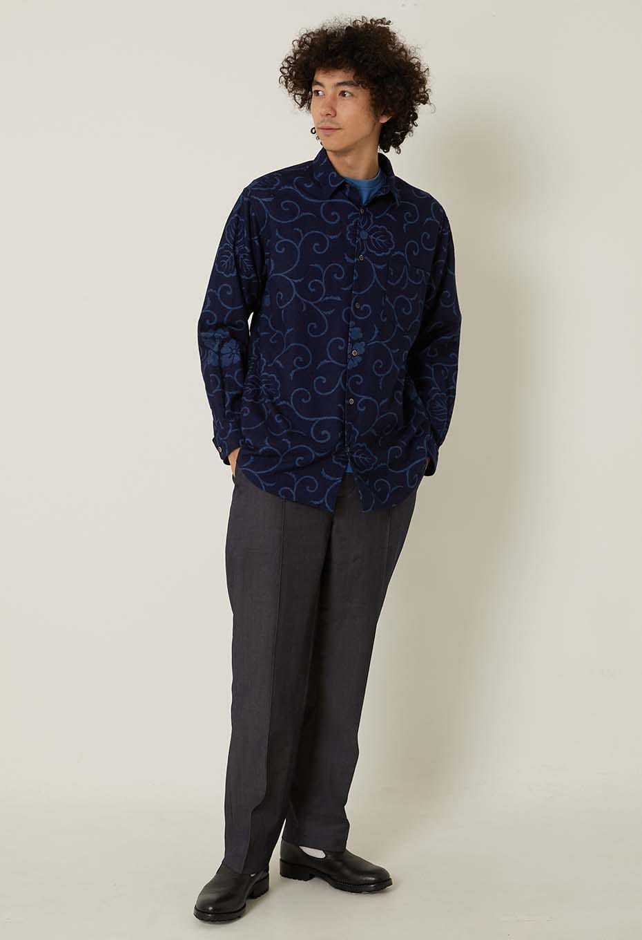 インディゴネル カラクサバッセン レギュラーカラーシャツ | BLUE BLUE