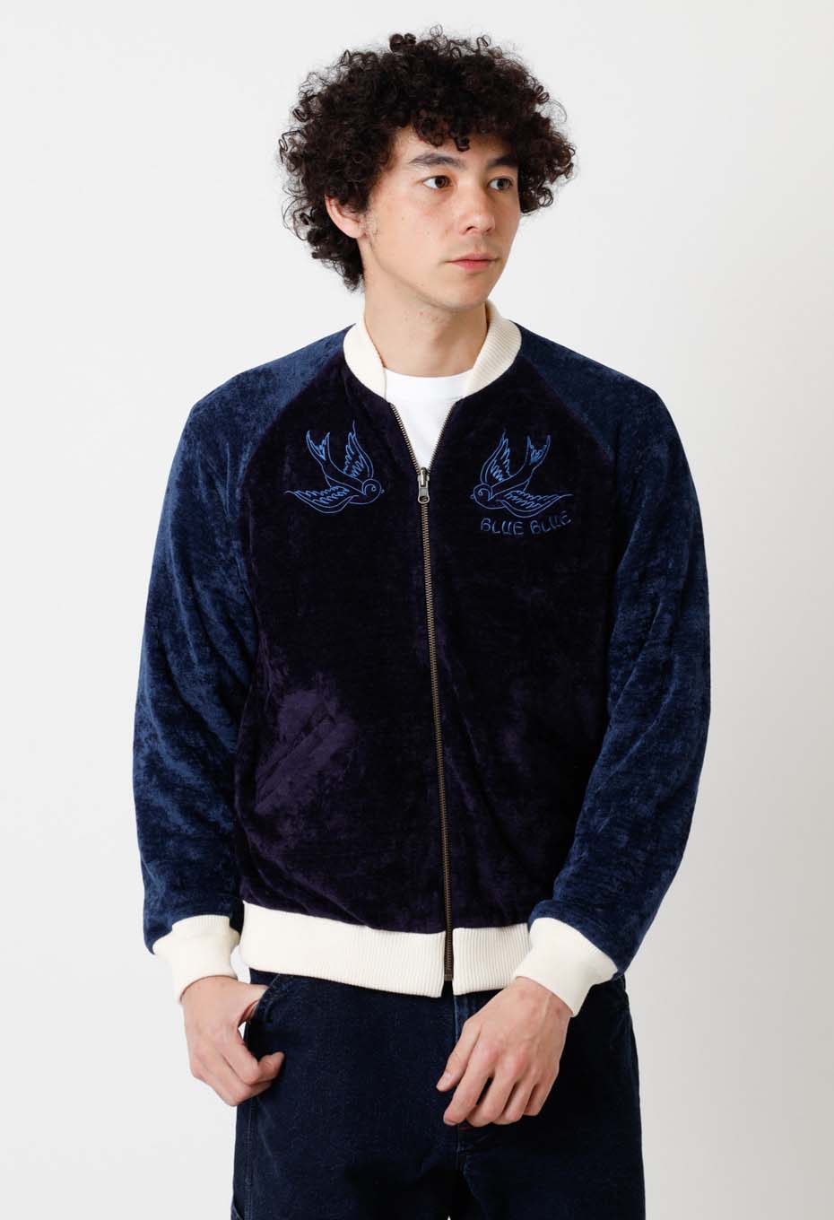 Mall Knit Embroidery Sukajan souvenir jacket | BLUE BLUE