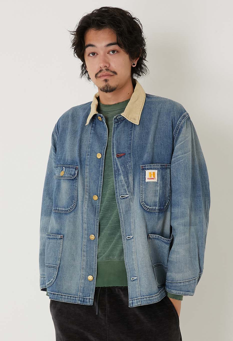 ライトデニム ヴィンテージウォッシュ ショートカバーオールジャケット