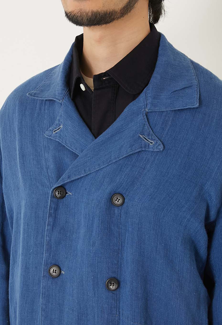 インディゴリネン ハイカウントツイル ダブルブレストワークジャケット