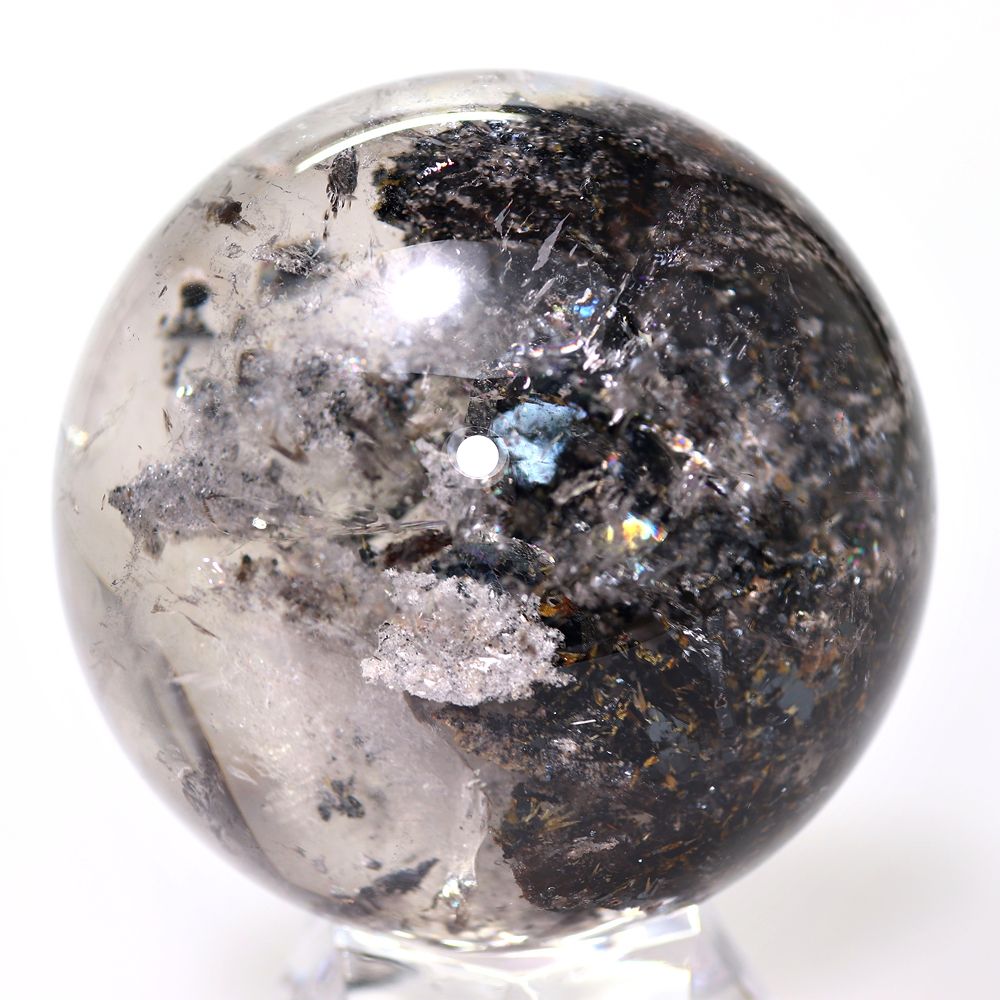 ブラジル産]太陽放射ルチルクォーツ丸玉/ヘマタイトガーデン水晶