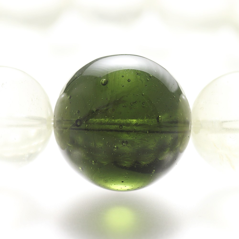 最高品質]天然モルダバイト約18mm玉＆リビアングラスブレスレット（約