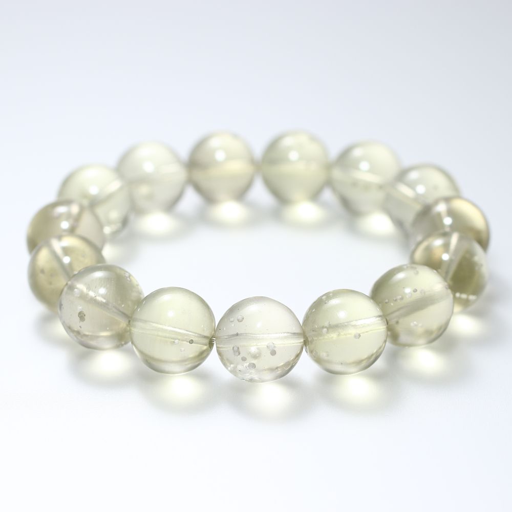価格改定】[高品質++]天然リビアングラスブレスレット（約14mm大玉・全