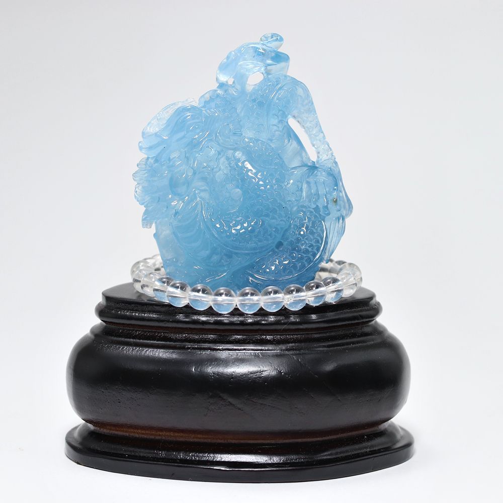 トップクォリティ]ブラジル産アクアマリン/(辰)龍彫刻（全高約105mm