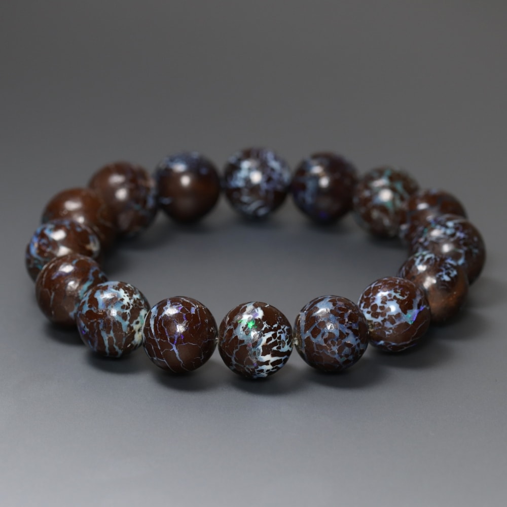 高品質]オーストラリア産ボルダーオパールブレスレット（約14mm玉