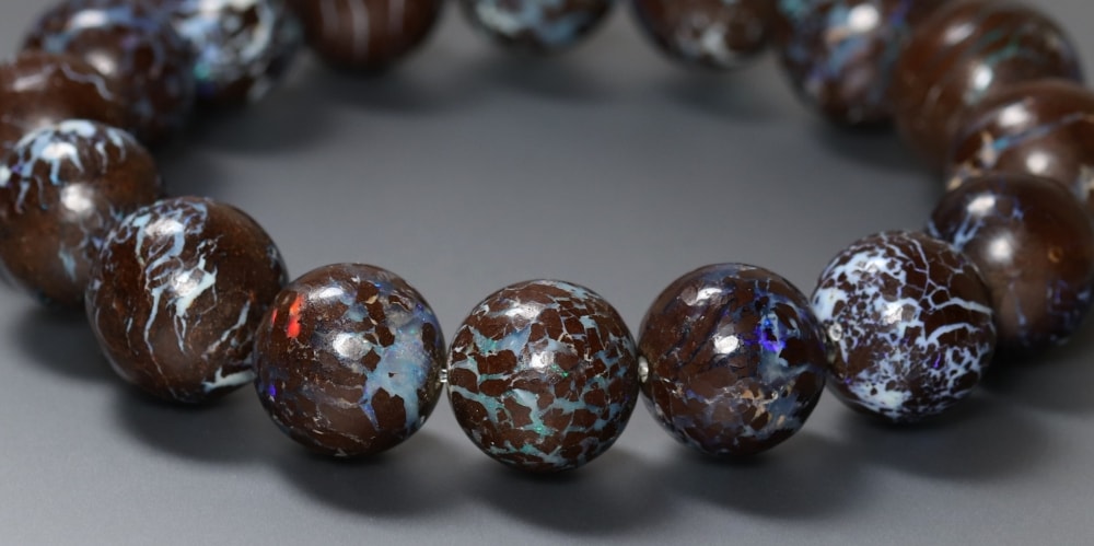 高品質]オーストラリア産ボルダーオパールブレスレット（約14mm玉