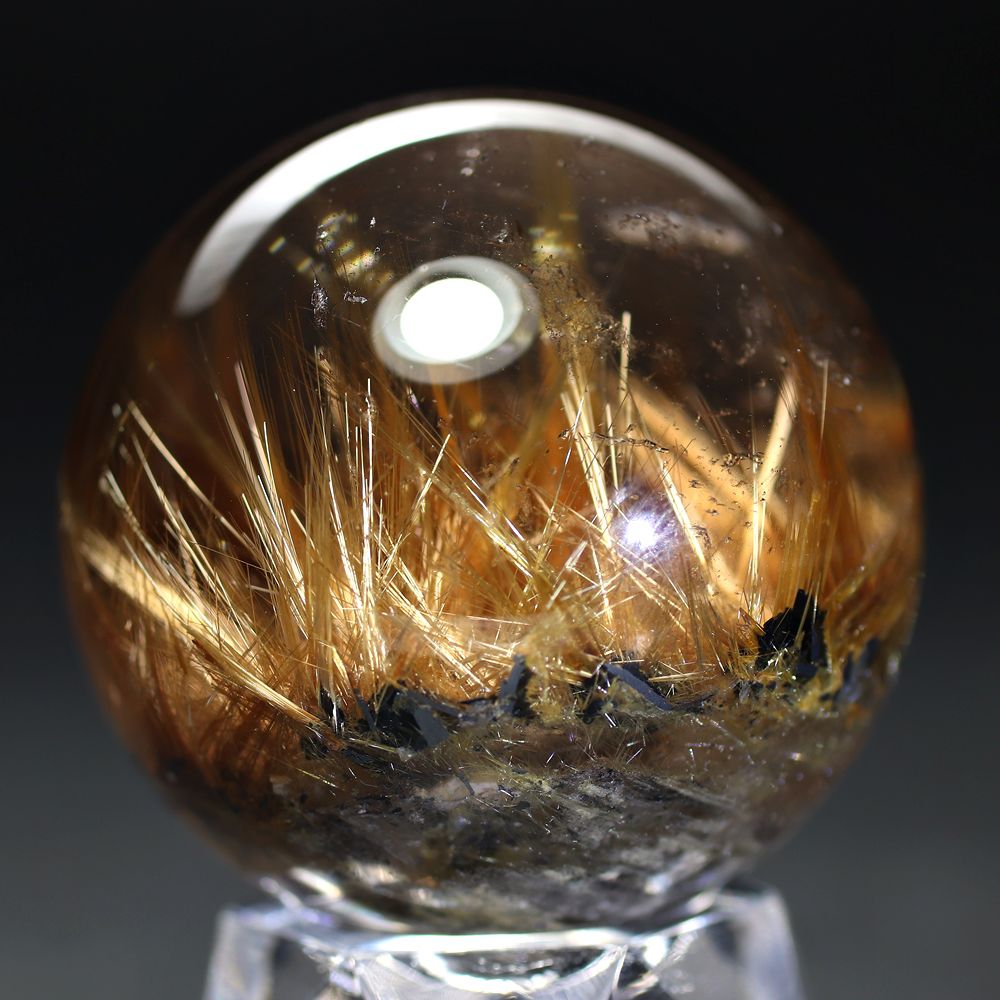 トップクォリティ]ブラジル産太陽放射ルチルクォーツ丸玉/スフィア