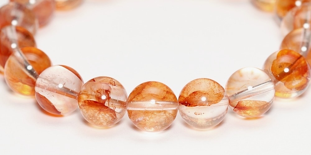 高品質]オレンジライモナイトインクォーツブレスレット（約10mm玉