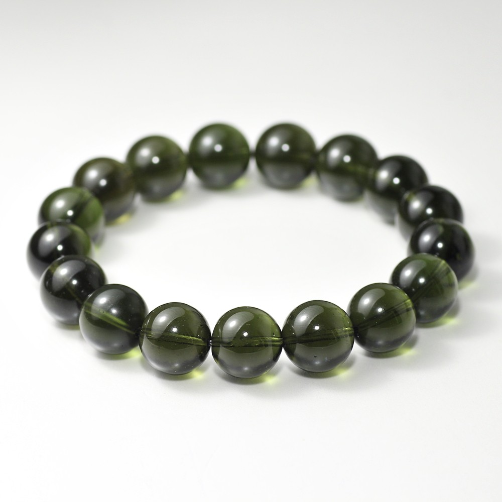 トップクォリティ]天然モルダバイトブレスレット（約12mm玉・鑑別書付