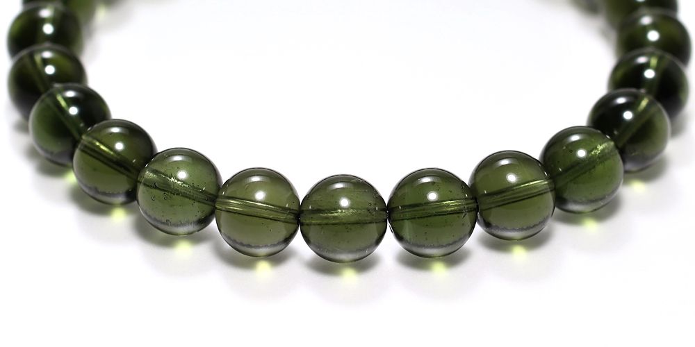 トップクォリティ]天然モルダバイトブレスレット（約7.9-8.3mmm玉