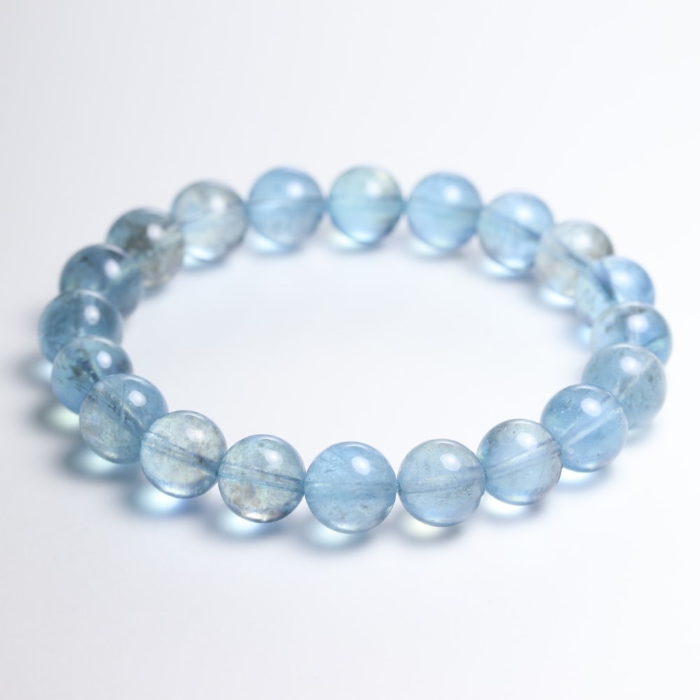 高品質++]モスアクアマリンブレスレット（約9.5mm玉・ブルー系