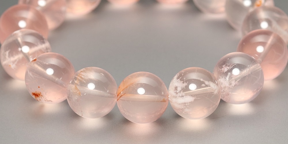 高品質]セリサイトインスターローズクォーツブレスレット（約15mm玉