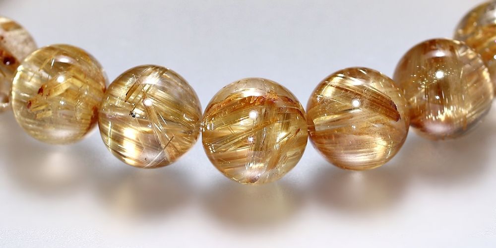 高品質++]タイチンゴールドルチルクォーツブレスレット（約10mm玉
