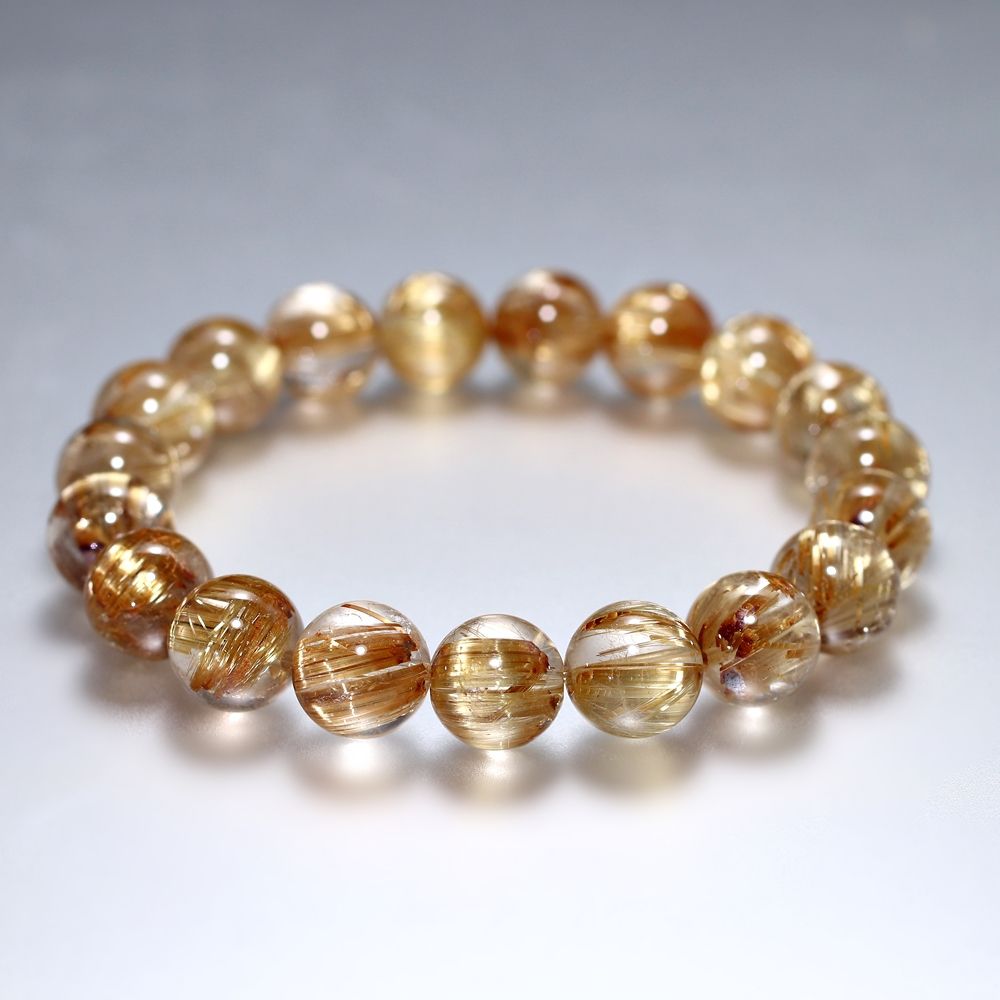 高品質++]タイチンゴールドルチルクォーツブレスレット（約10mm玉