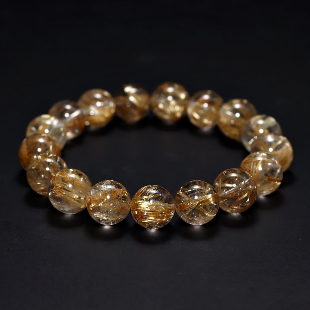 高品質+]タイチンゴールドルチルクォーツブレスレット（約12.5mm玉
