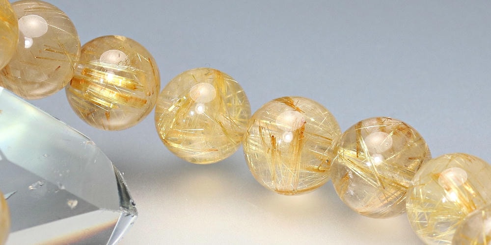 高品質]ゴールドルチルクォーツブレスレット（約12.5mm玉） - 埼玉県