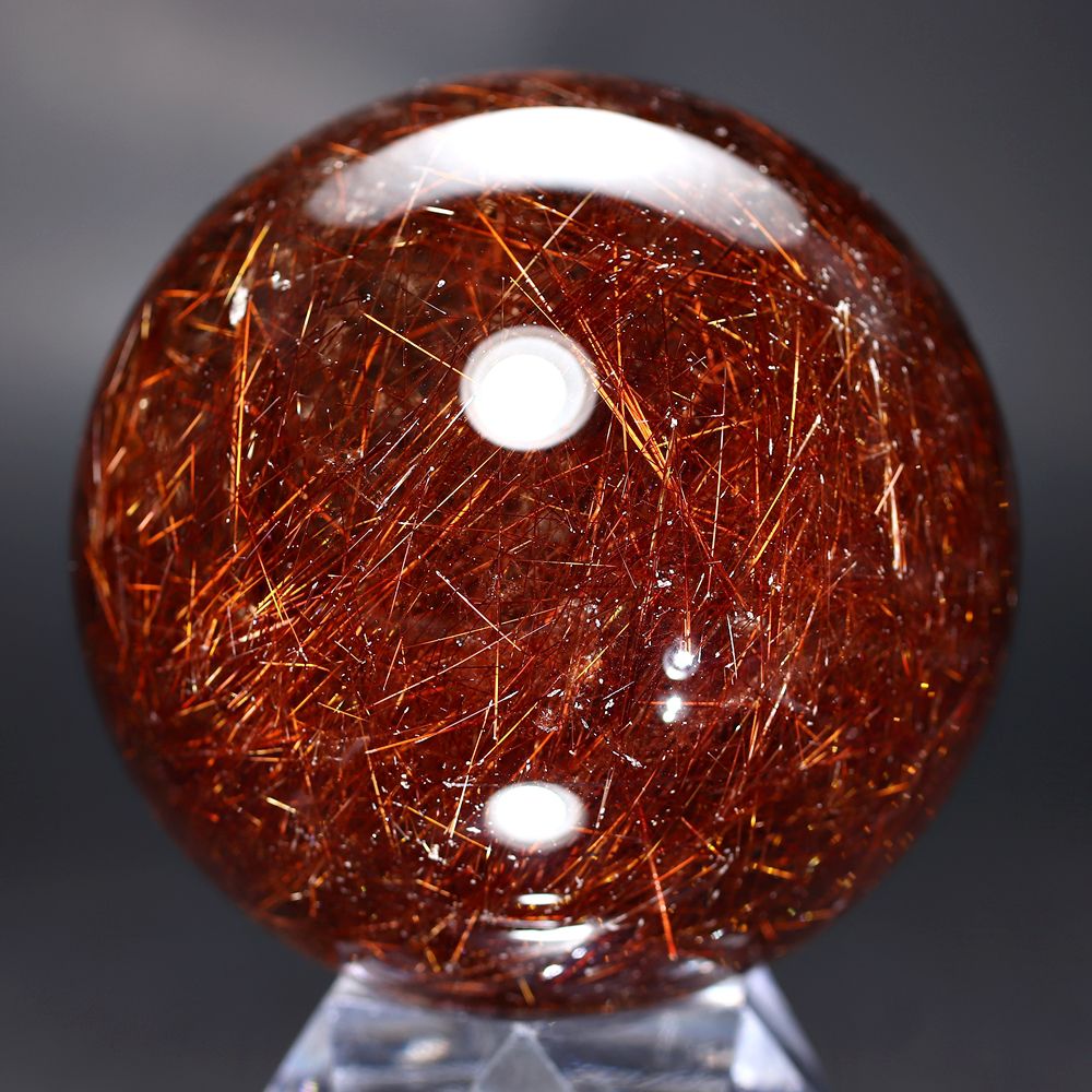 高品質]ブラジル産オレンジレッドルチルクォーツ丸玉/スフィア（直径