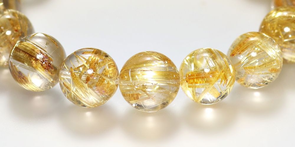 トップクォリティ]ゴールドルチルクォーツブレスレット（約12.5mm玉