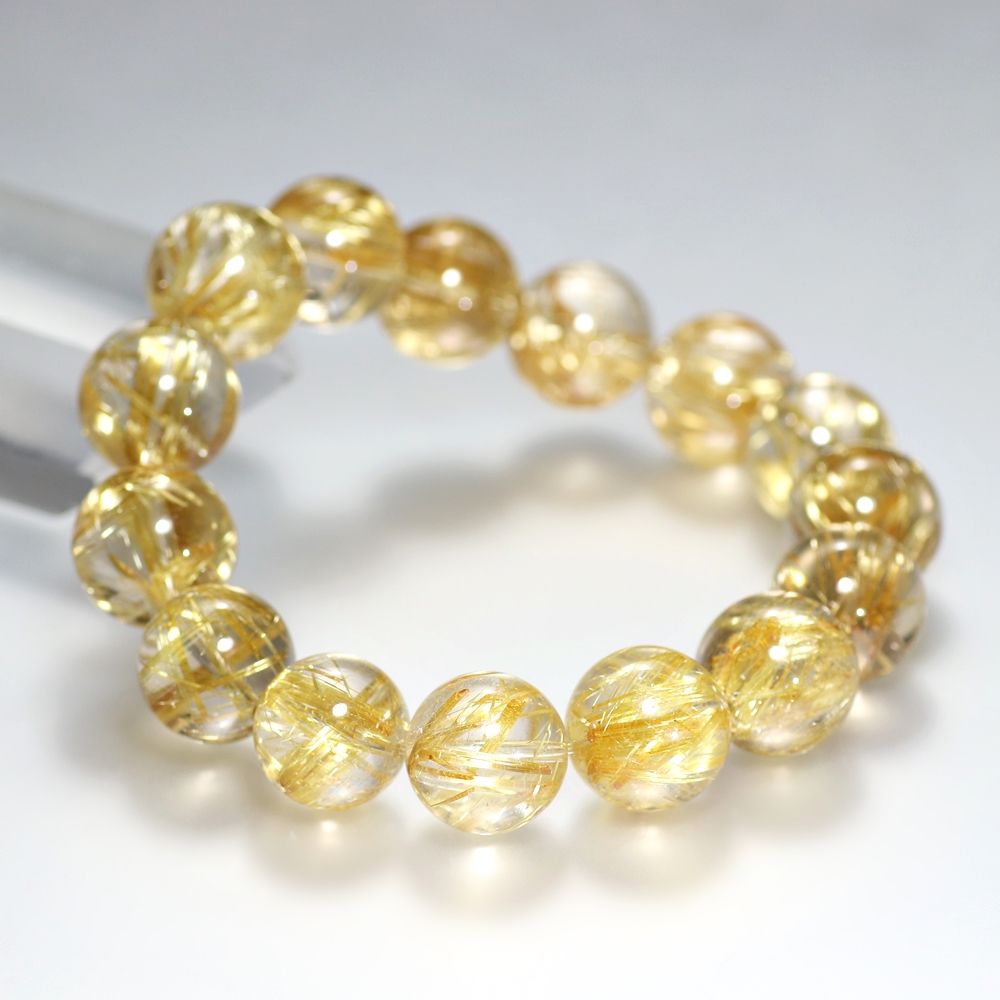 トップクォリティ]ゴールドルチルクォーツブレスレット（約14.5mm玉