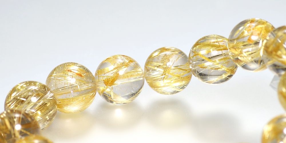 トップクォリティ]ゴールドルチルクォーツブレスレット（約14.5mm玉