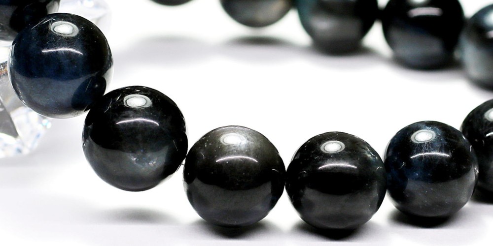 高品質++] ブラックアクアマリンブレスレット（約12.5mm玉・スター入り