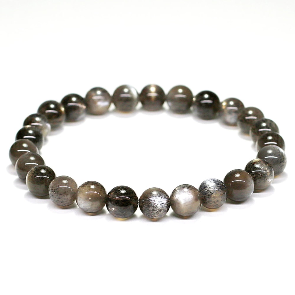 トップクォリティ]ブラックサンムーンストーンブレスレット（約7.5mm玉