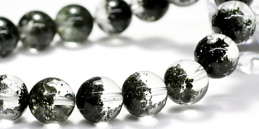 高品質++]ブラックグリーンガーデンクォーツブレスレット/ガーデン水晶