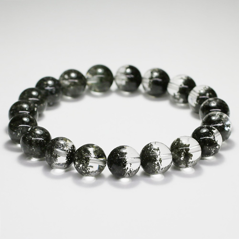 高品質++]ブラックグリーンガーデンクォーツブレスレット/ガーデン水晶