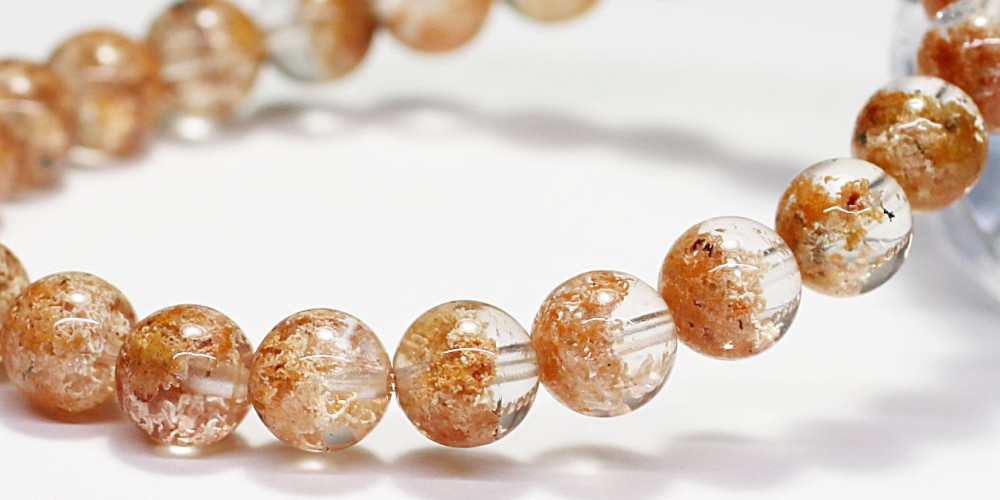 高品質]オレンジピンクガーデンクォーツブレスレット/ガーデン水晶（約