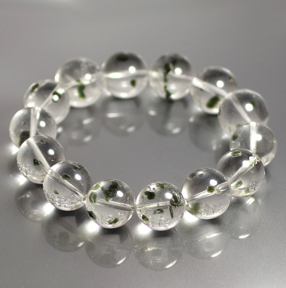 希少・高品質++]グリーンマイカインクォーツブレスレット（約16mm大玉