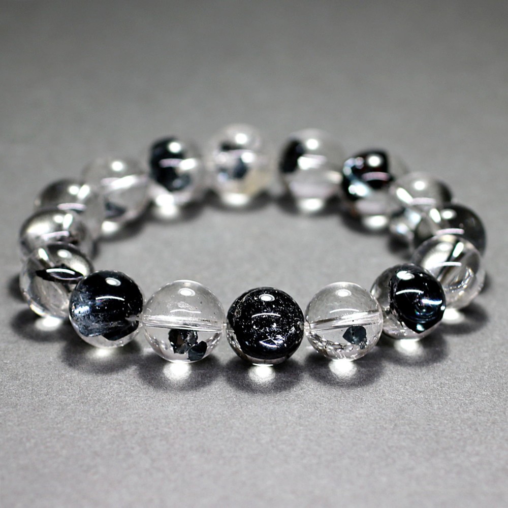 高品質++] ヘマタイトインクォーツブレスレット/板状結晶（約12.5mm玉