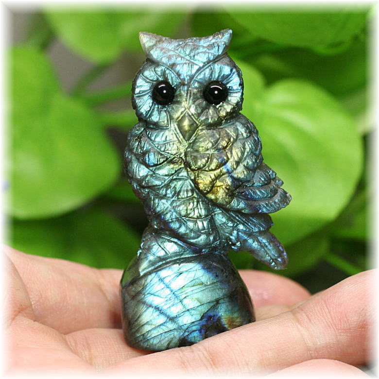 マダガスカル産]ラブラドライト彫刻フクロウ（置物） - 埼玉県吉川市の