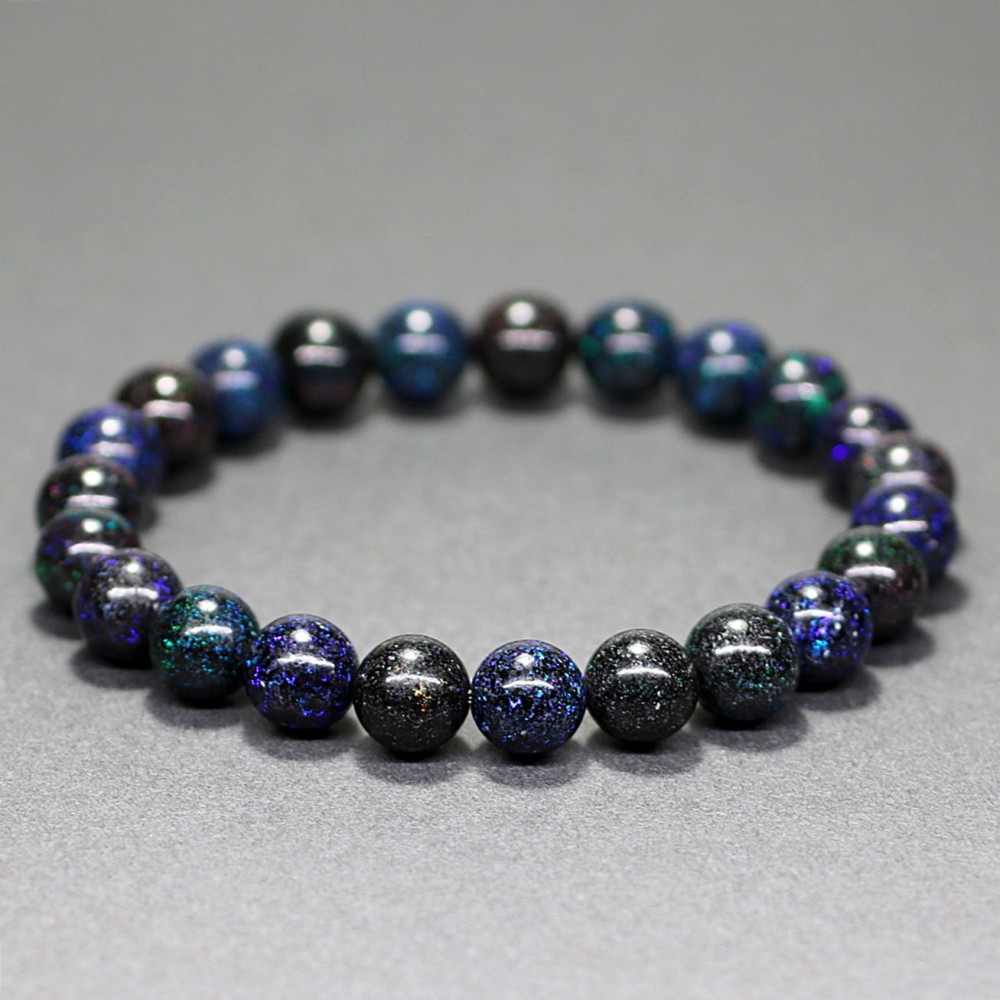 高品質++]ブラックマトリックスオパールブレスレット（約8.5mm玉