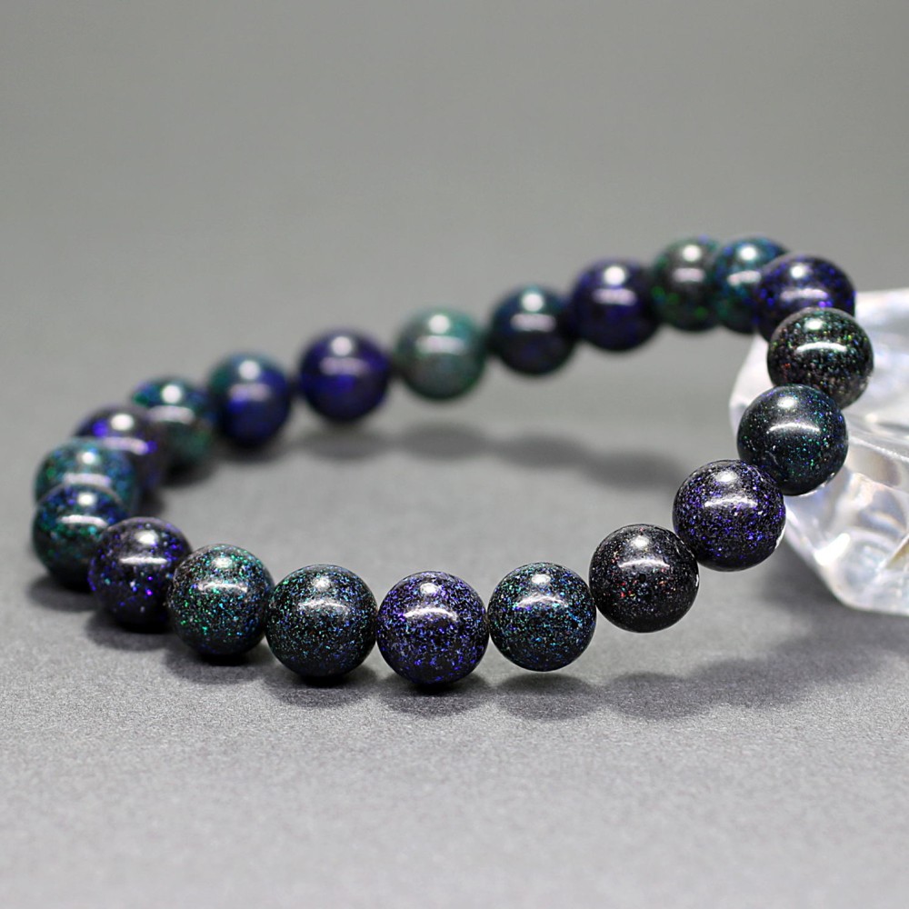 高品質++]ブラックマトリックスオパールブレスレット（約9mm玉