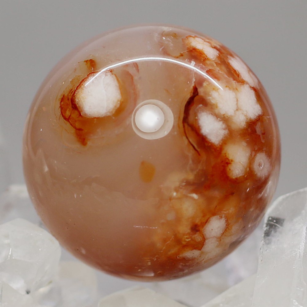 台座付き 縁起物 笑口 ジオード入り ブラック桜瑪瑙スフィア 50mm 台座