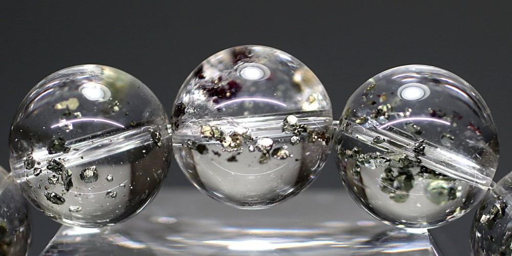 高品質++]パイライトインクォーツブレスレット/黄鉄鉱（約13.5mm玉