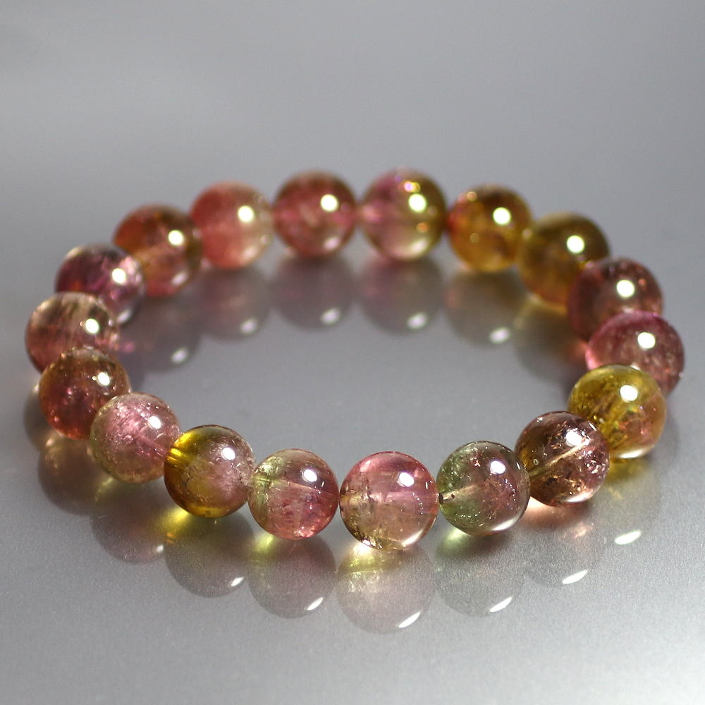 高品質]ウォーターメロントルマリンブレスレット（約11mm玉・ミックス