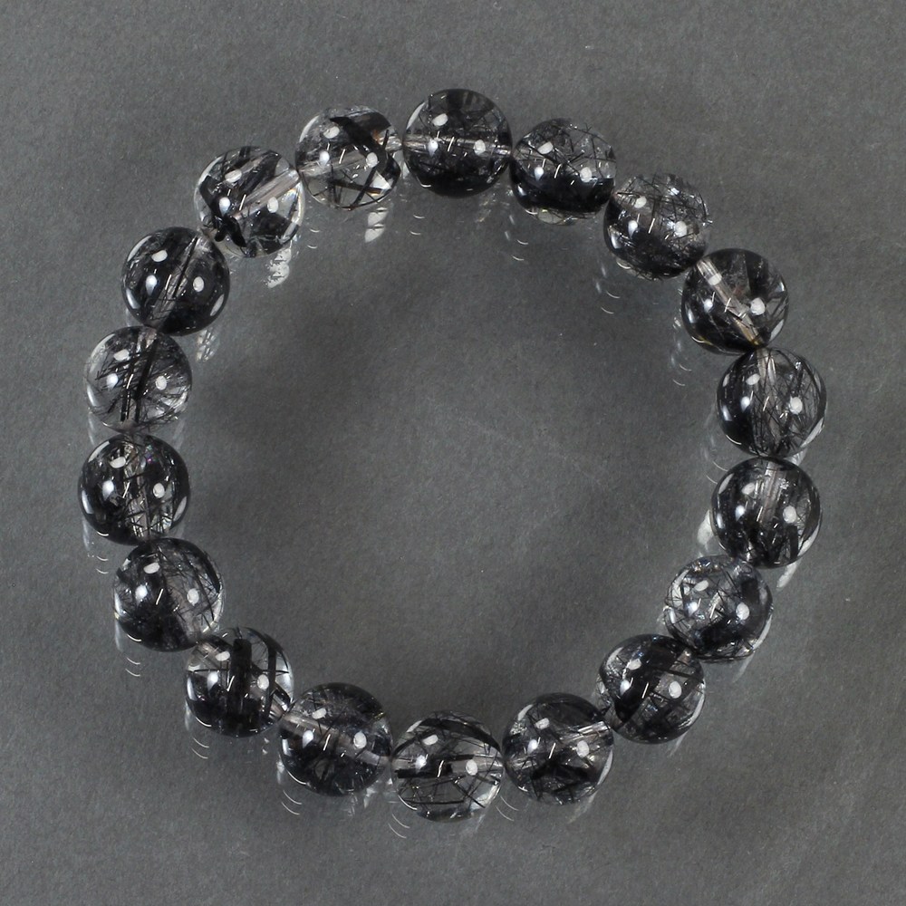 高品質]ブラックトルマリンインクォーツブレスレット（約11mm玉