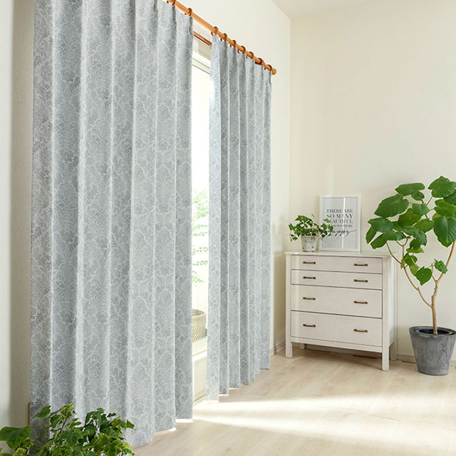 上品なダマスクローズ柄遮光率100% 完全1級遮光カーテンジーク（D-1119