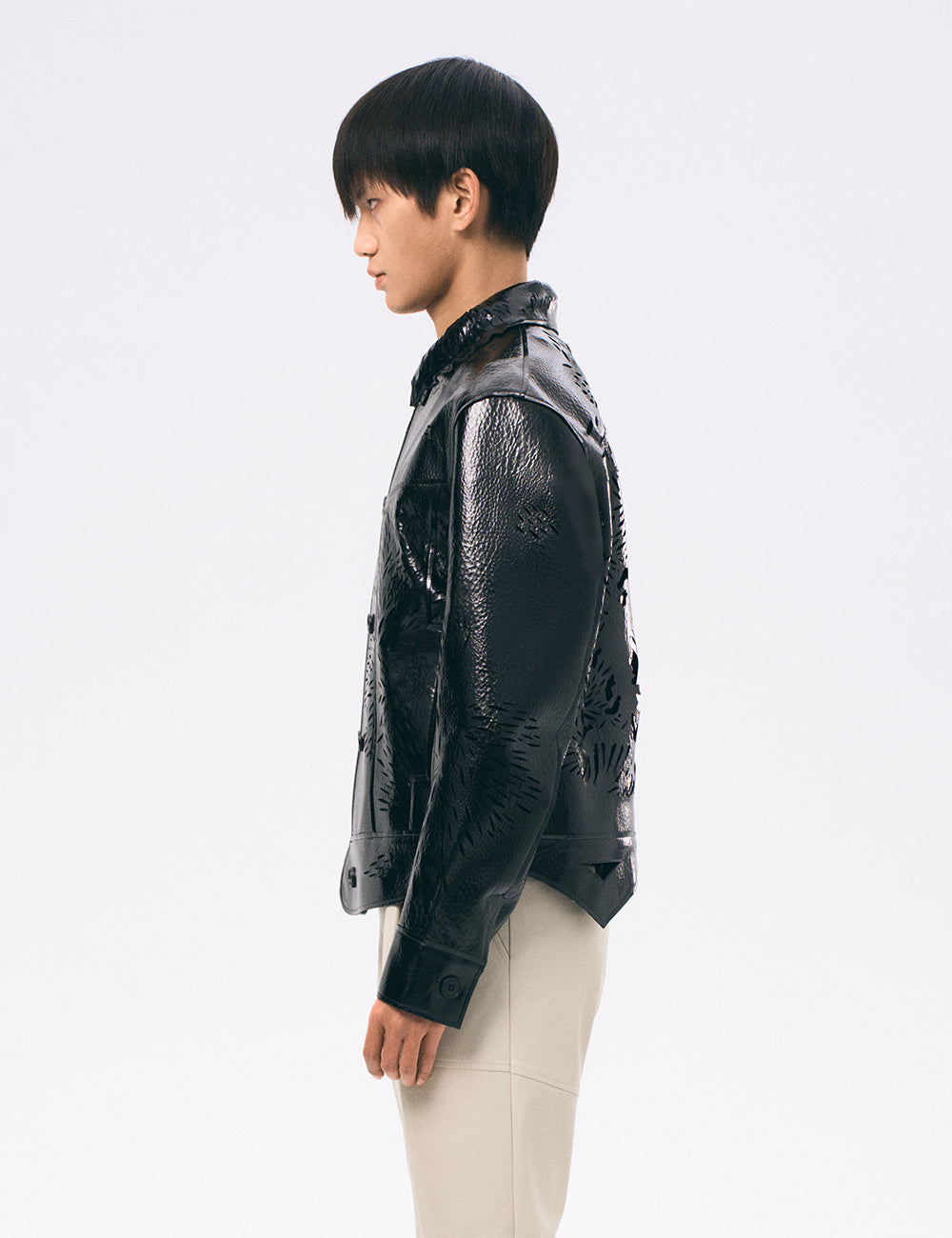 Xu Zhang Black Laser Cut Leather Jacket – ICONIC SHOWCASE