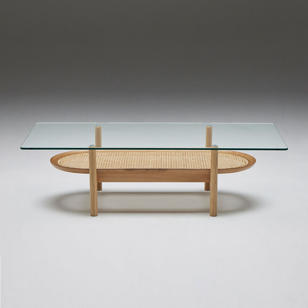 秋田木工 センターテーブル「AT-3」幅130cm ガラス天板 フレーム：ナラ