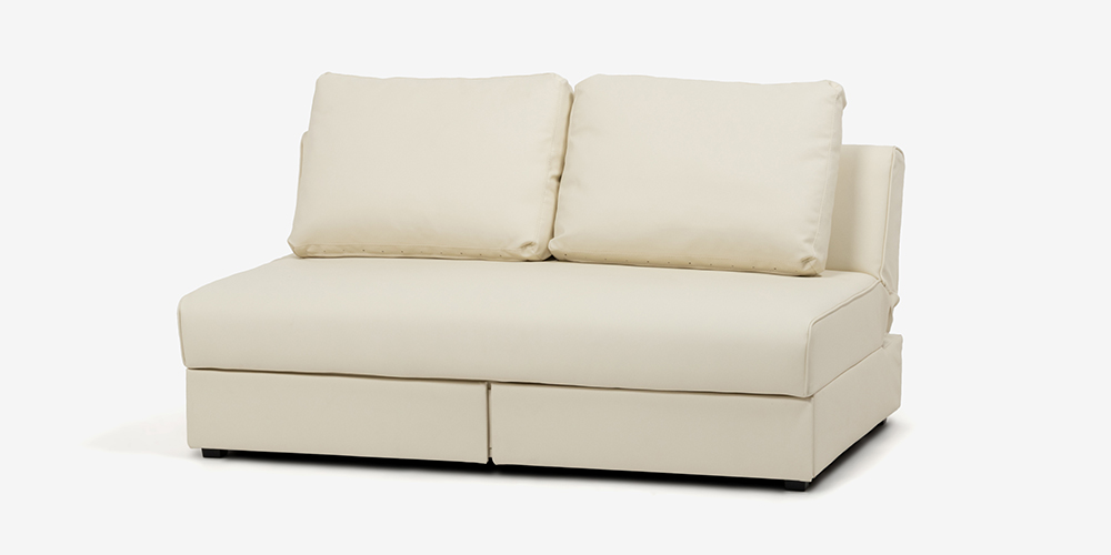 アームレスラブソファ「パズル」ソフトレザー アイボリー色 収納付き