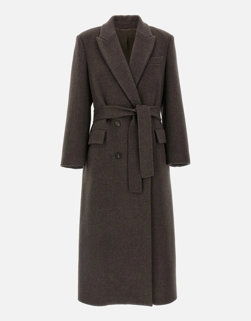 Brunello Cucinelli Virgin Wool Cashmere Blend Double Long Coat